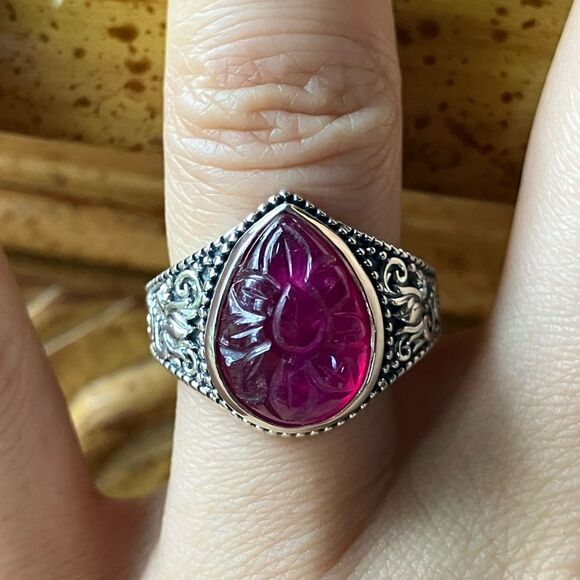 Natural Ruby Sterling Silver Artistic Ring Size 7 - Picture 1 of 8
